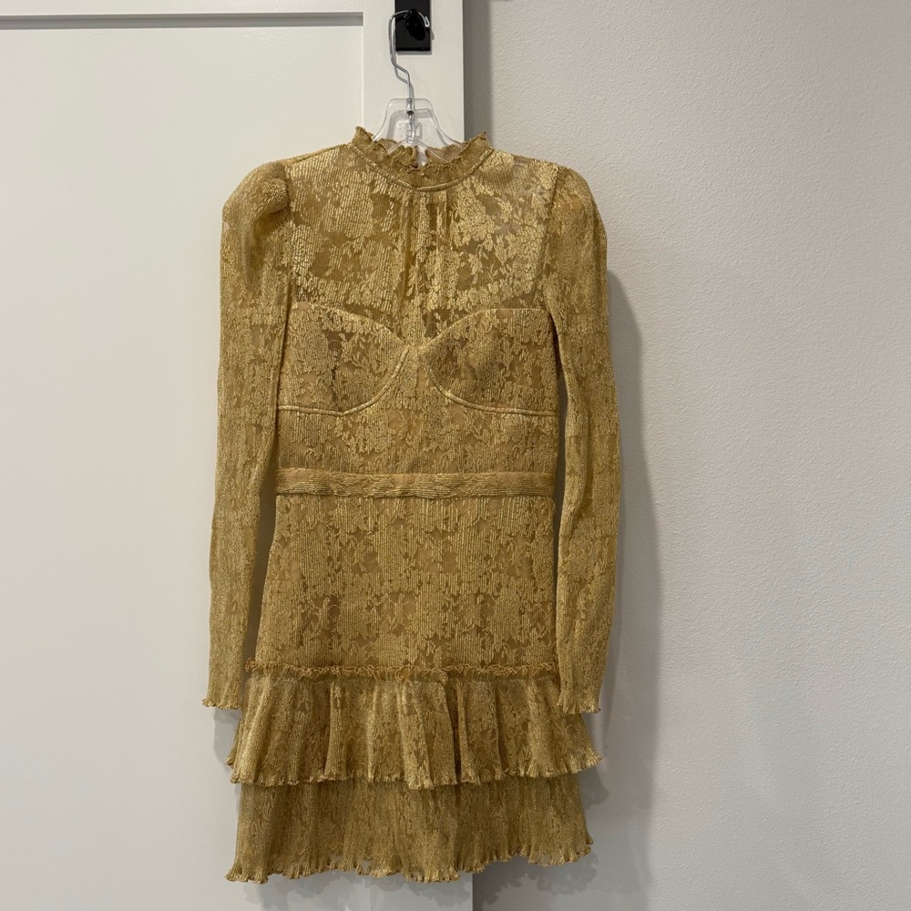 Saylor Regency Gold Lace Mini Dress S